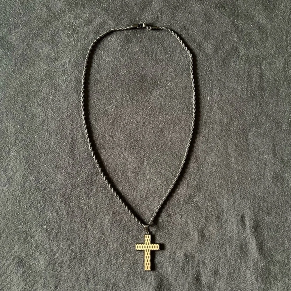 INOX Matte Black Rope Necklace with Cross